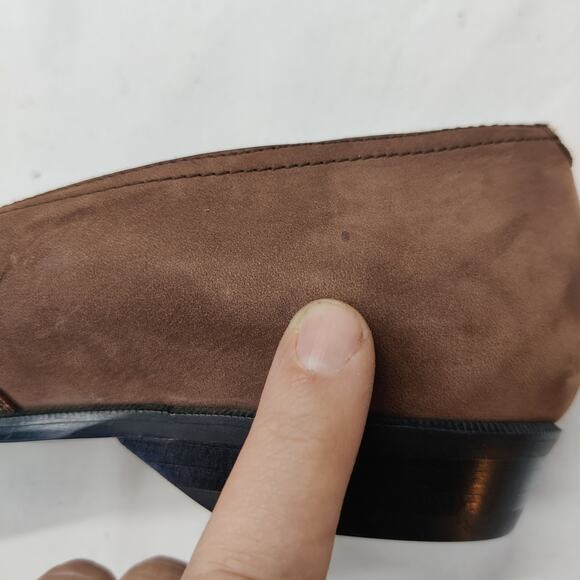 Vtg 90s Josephine Gold Capped Western Nubuck Leather Croc Embossed Flats 8 - Picture 12 of 12